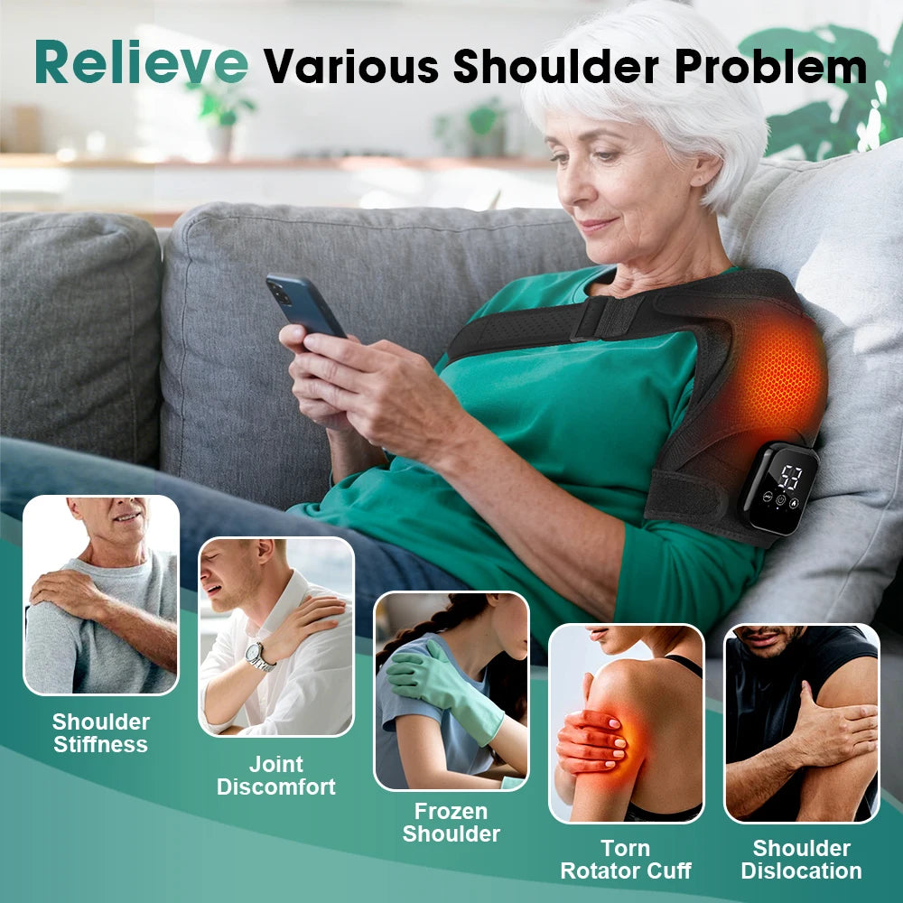 Electric Heating Heated Shoulder Brace Wrap Shoulder Massage Support Belt Strap with Adjustable of Heating