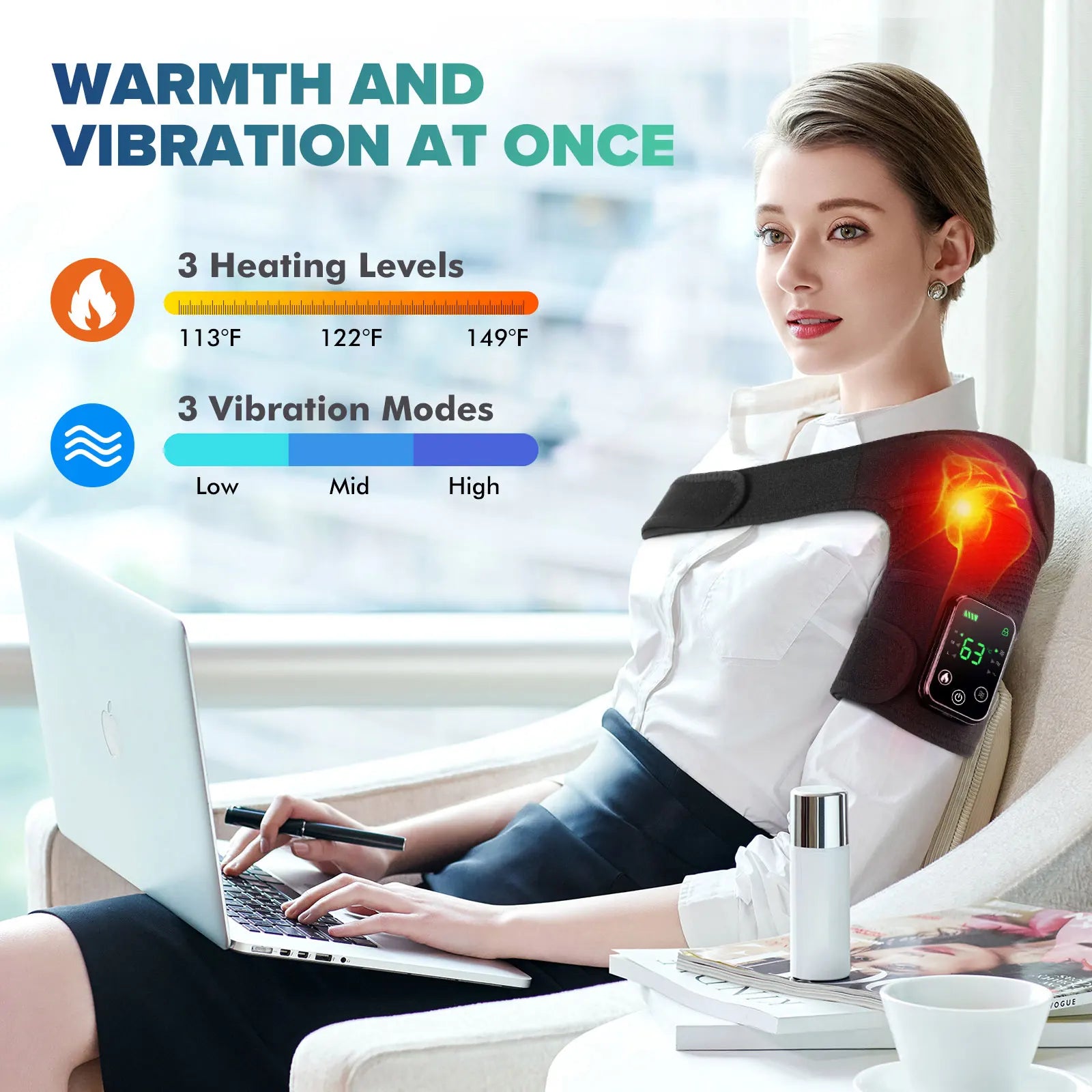 Electric Heating Heated Shoulder Brace Wrap Shoulder Massage Support Belt Strap with Adjustable of Heating