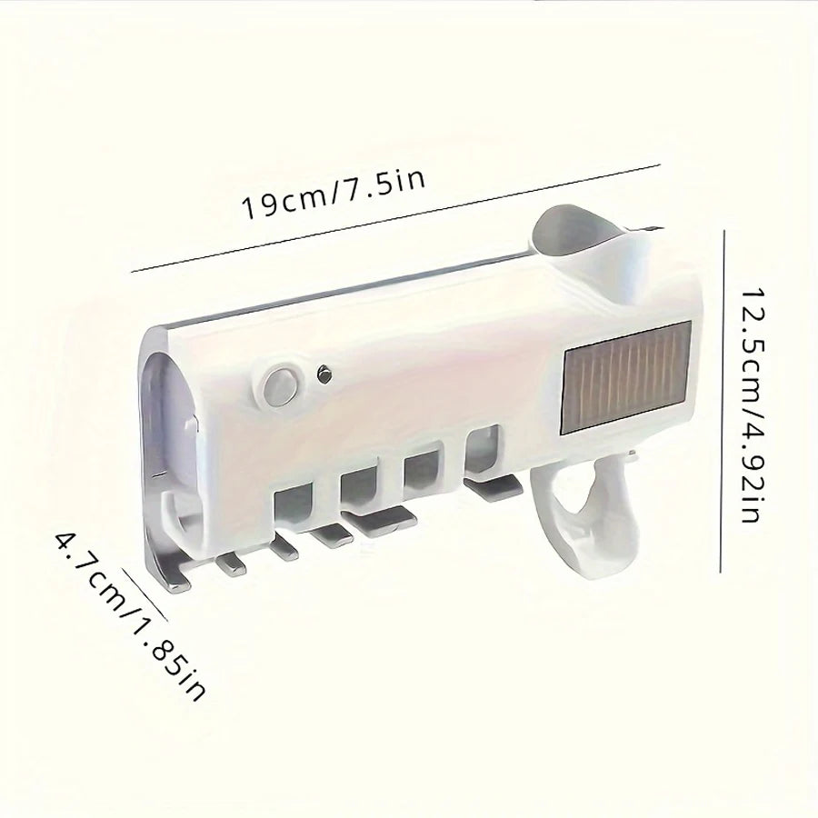 Upgraded 3-in-1 Electric Blue Light Disinfection Toothbrush Holder with Toothpaste Dispenser, Wall-Mounted No-Drill USB Charging