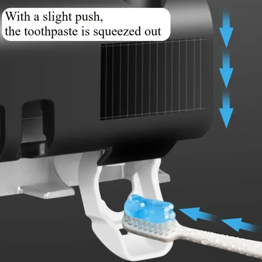 Upgraded 3-in-1 Electric Blue Light Disinfection Toothbrush Holder with Toothpaste Dispenser, Wall-Mounted No-Drill USB Charging